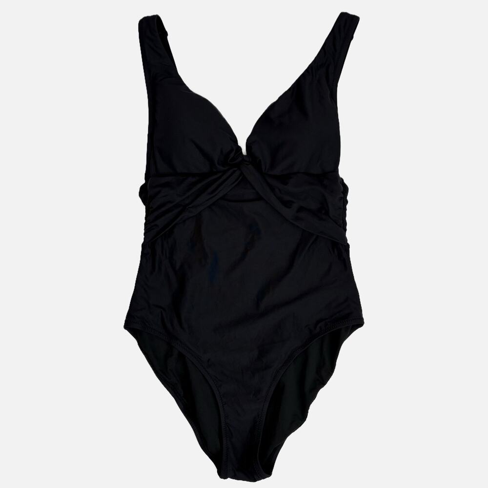 J Crew Twist Front One Piece Swimsuit Womens Sz 4 Black Beach Pool Swim Vacation
